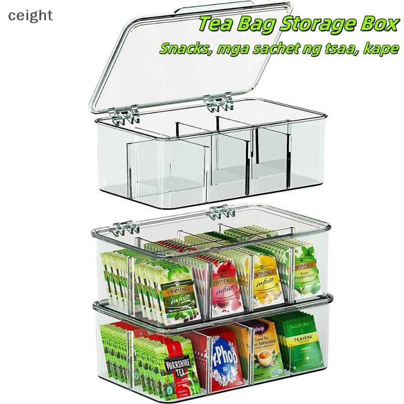 [ceight] Flip-Top Dustproof Transparentpartment Tea Bag Box/Coffee Storage Box TH