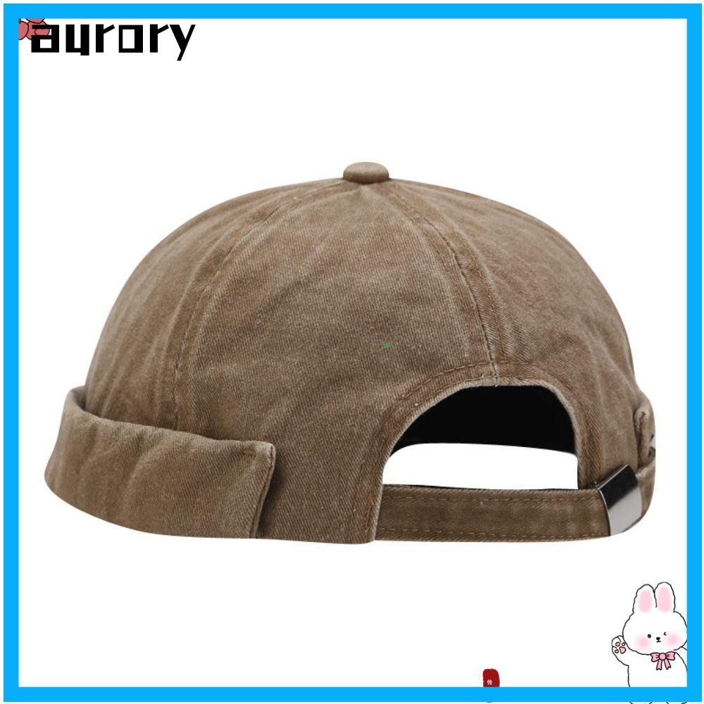 AURORY Brimless Docker Cap,หมวกผ้าฝ้ายแบบปรับได้, Versatility Washed Style Rolled Cuff Harbour Hat C