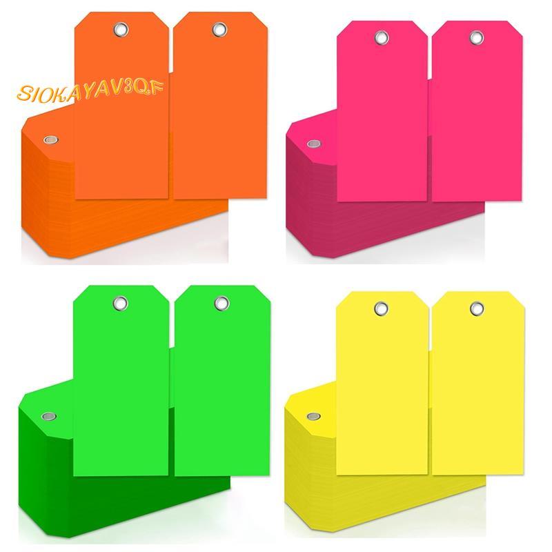 4 3/4In X 2 3/8In Neon Shipping Tags Blank Heavy Duty Hang Tags พร้อมเสริมหลุมเขียนแท็กกระเป๋าเดินทา