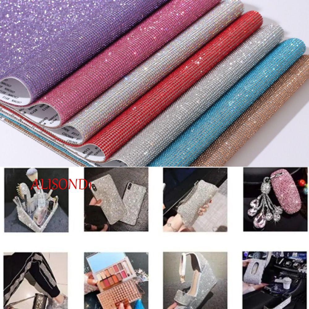 ALISOND1 คริสตัล Rhinestone สติกเกอร์, Self-Adhesive Bling กระจกเงา Rhinestone สติกเกอร์, Creative Handmade ประกาย DIY รถรองเท้าตกแต่งเสื้อผ้าตกแต่ง