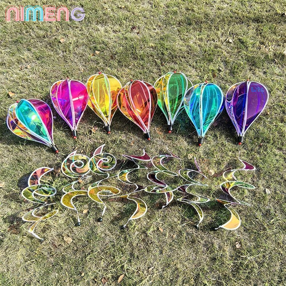 NIMENG Rainbow Hot Air Balloon,ขนาดยักษ์วัสดุพลาสติก Wind Spinners,ทุกวันตกแต่ง 4X บอลลูนหมุนเลื่อม 43.3 นิ้วความสูง Pinwheels ใช้กลางแจ้ง