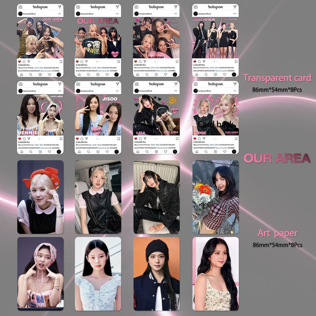 Black blackP Pink Ink 8th Anniversary Transparent Card ROSE Photo Card JENNIE Kim Jenny Star Merchan