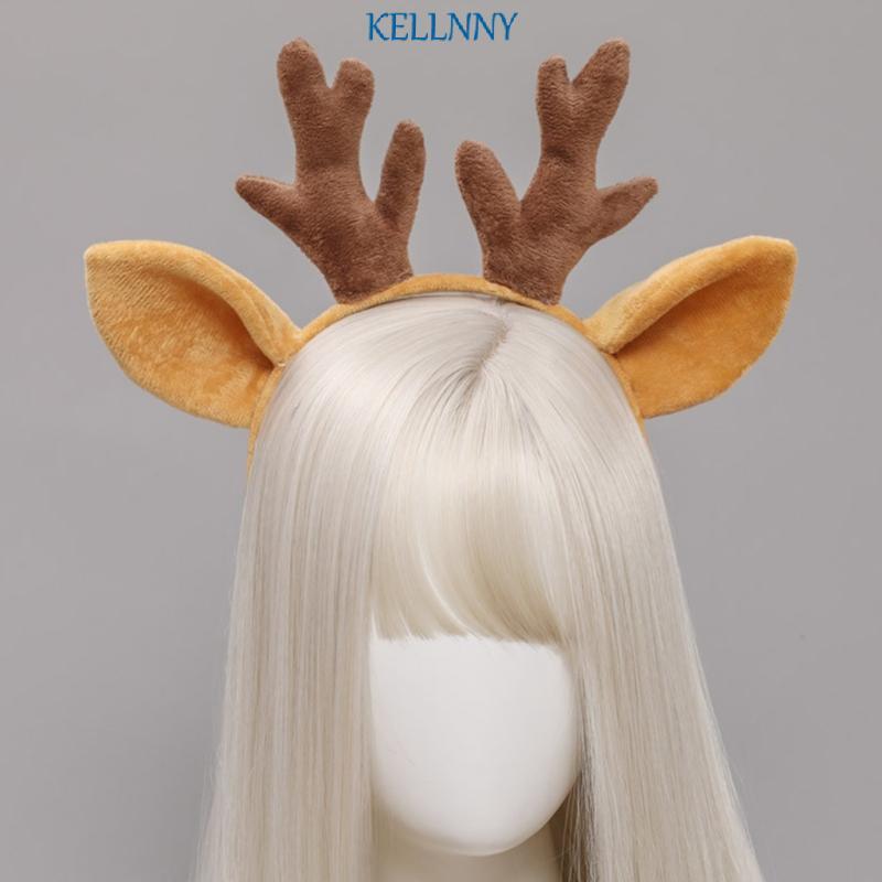 Kellnny Furry Deer Ears Headwear Antler แถบคาดศีรษะการ์ตูนเครื่องแต่งกายอุปกรณ์เสริมผม