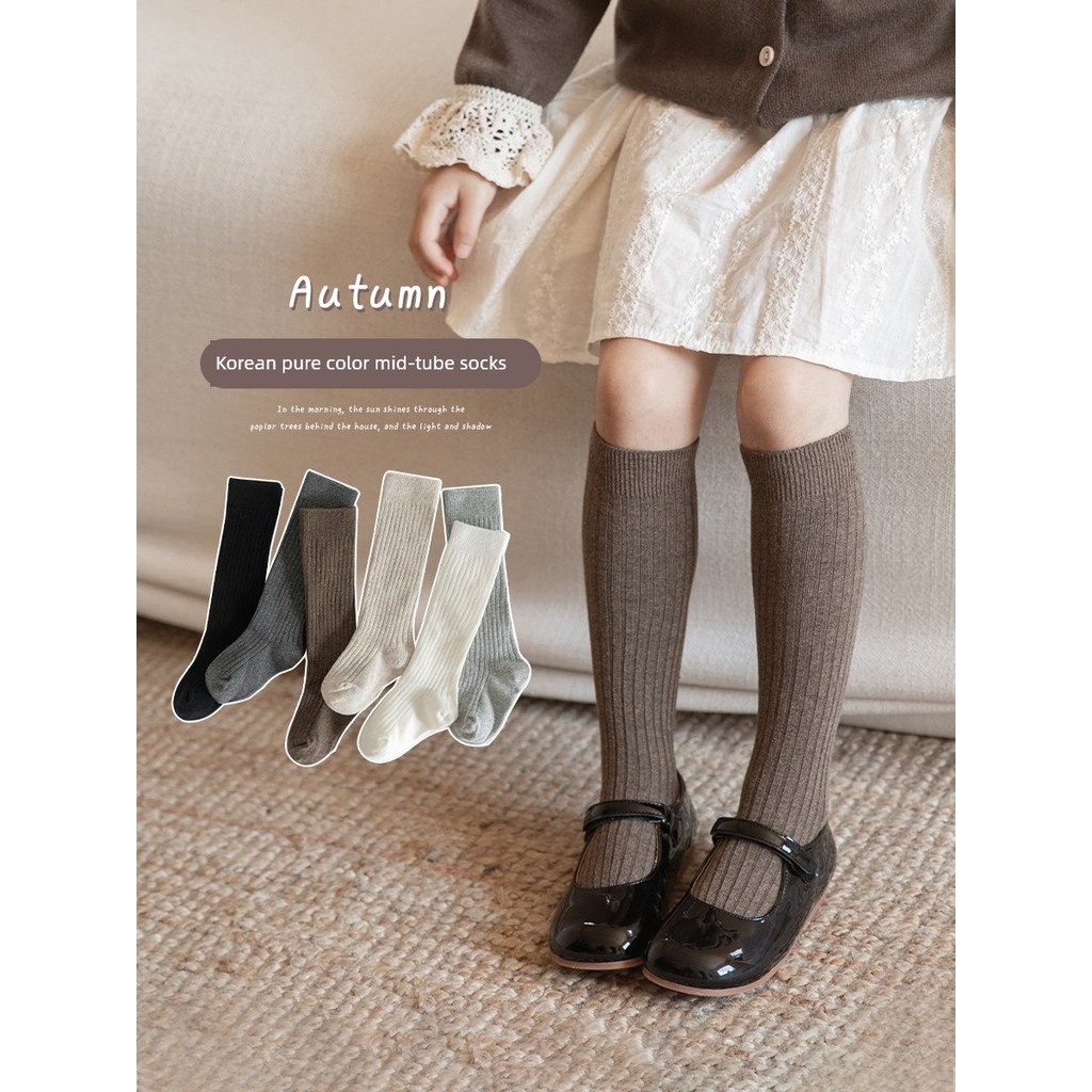 ฤดูใบไม้ผลิและฤดูใบไม้ร่วงเกาหลีย้อนยุคสีทึบเด็กผู้หญิงถุงเท้าเด็กdd168.th20251212041440