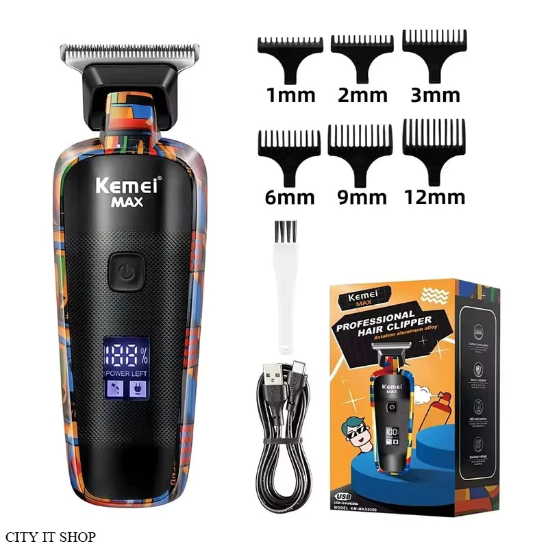 Kemei KM-Max2092 Km-5090 ปัตตาเลี่ยนตัดผมไฟฟ้า ชาร์จ USB สําหรับผู้ชาย ตัดผม กันขอบ