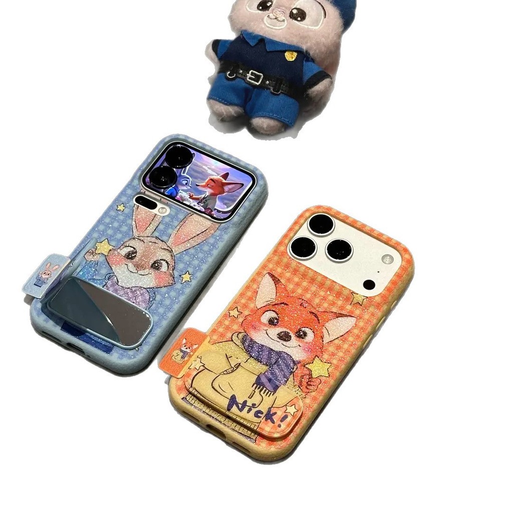 Zootopia Judy Nick Glitterเคสโทรศัพท์TPUพร้อมขาตั้งกระจกและหน้าต่างหน้าจอขนาดเล็กสําหรับiPhone 17 16 15 14 13 12 11 Pro Maxกันกระแทกกันฝุ่นรอยขีดข่วนปกการ์ตูนน่ารัก ราคา ถูกที่สุด ดีลบีเคเค แกลเลอรีภาพที่ 4