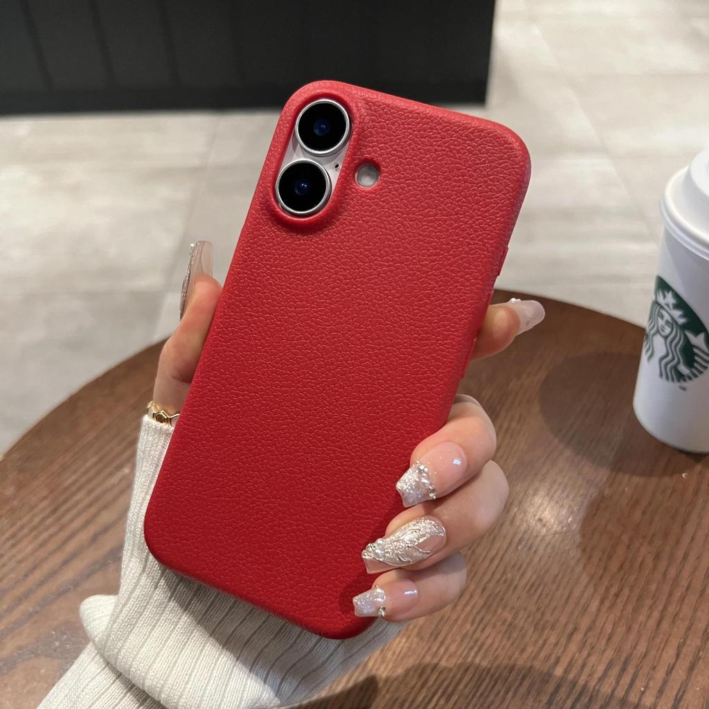 หนังกันกระแทกเคสซิลิโคนอ่อนนุ่มสําหรับ iPhone 16 15 14 Plus 17Pro Max 13 12 11 ลายลิ้นจี่ปกธุรกิจที่เรียบง่าย
