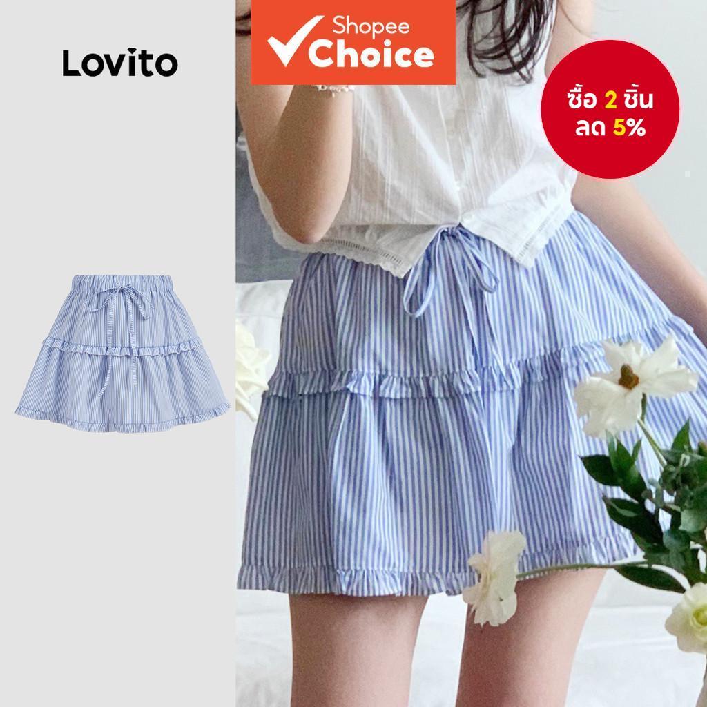 ผู้หญิงสบายๆลาย Ruffle Lace Up รูปแบบกระโปรง L125AD249