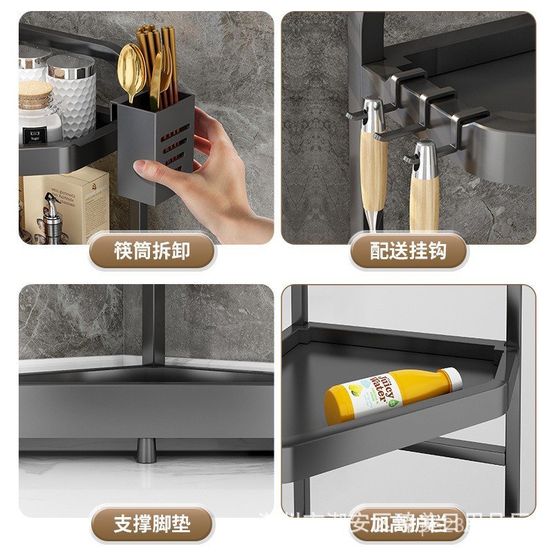 การเจาะ-ฟรีเคาน์เตอร์ชั้นเก็บชั้นวางมุมห้องครัวติดผนังสแตนเลสสามเหลี่ยมชั้นวางมีดชั้นวางเครื่องปรุงร