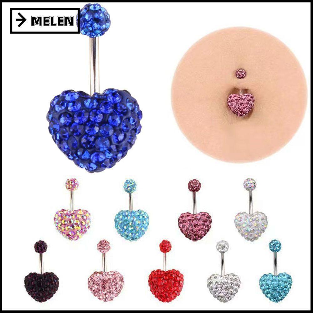 MELEN Heart Belly Bar Dangly Bar ปุ่ม Multi Crystal Body Piercing