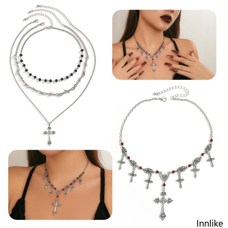 INN Hip Hop Statement Choker สร้อยข้อมือ.Cross.Fringe ออกแบบประณีตสำหรับผู้หญิง