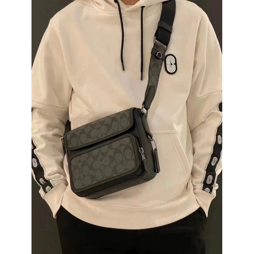 COACH COACH Sullivan Series Mens Square Bag C9870/CC032/C9871/CN729/CP043 เคลือบผ้าใบลิ้นจี่ Grain C