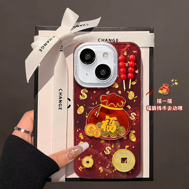 3D Gold Lucky กระเป๋า Rich สําหรับ OPPO Reno 13F 13 12F 11F 12 11 8 6 7 10 Pro Reno 8T 7Z 5 6 6Z 4 Reno13f 5G น่ารักปีใหม่กันกระแทก - รูปที่ 3