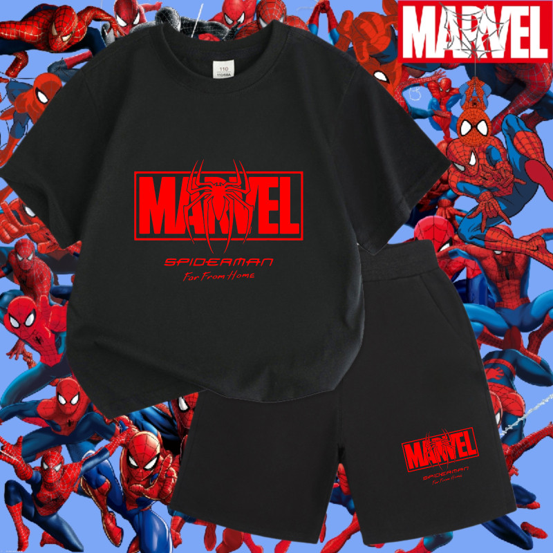 【จัดส่งไทย】2ชิ้น BOBชุดเด็กเสื้อผ้าเด็กเสื้อยืดแขนสั้น+กางเกงขาสั้น เซท 2 ชิ้น สไปเดอร์แมน ซูเปอร์ฮีโร่ #025