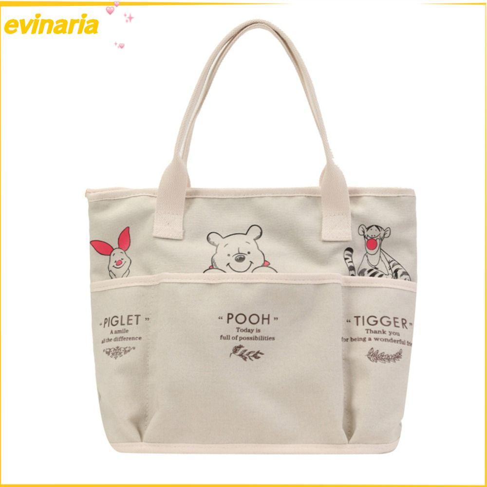 กระเป๋าโท้ต EVINARIA แบบถือและสะพาย ลายการ์ตูน Disney ของ Winnie และ Piglet ความจุมาก