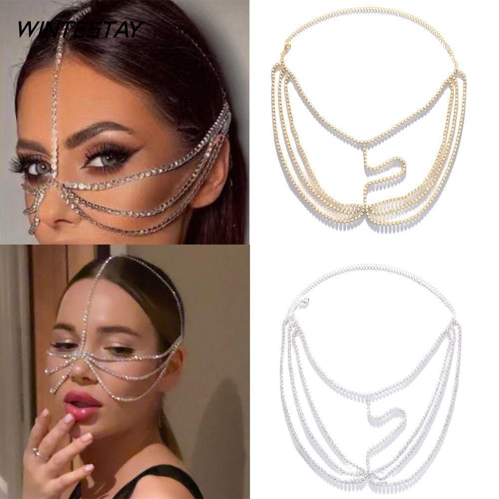 WITESTAY คริสตัลผ้าคลุมหน้า Handmade Dance Party ผู้หญิง Face Decor แฟชั่น FaceJewelry Face Chain