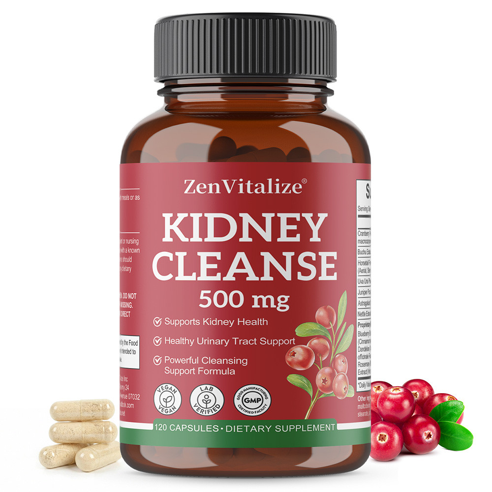 ZenVitalize Kidney Cleanse อาหารเสริม 500 มก. สําหรับ Kidney Health & Urinary Support, Natural Clean