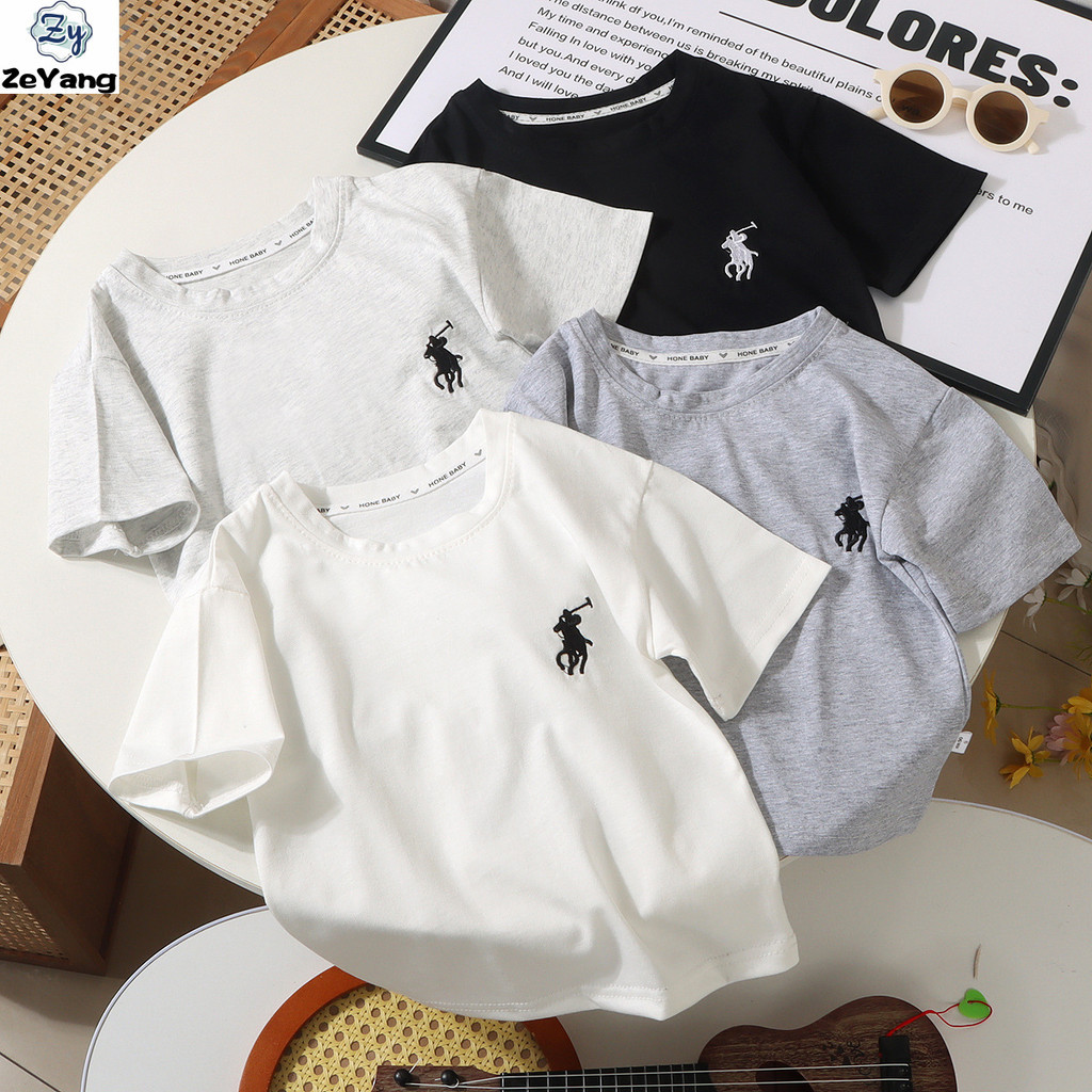 [ZY] 70-170 พร้อมสต็อกเด็กปักเสื้อยืดแขนสั้นผ้าฝ้ายแท้สั้น T Baby Casual Bottoming เสื้อ All-Match เสื้อผ้าเด็กแฟชั่น Fast Shipping