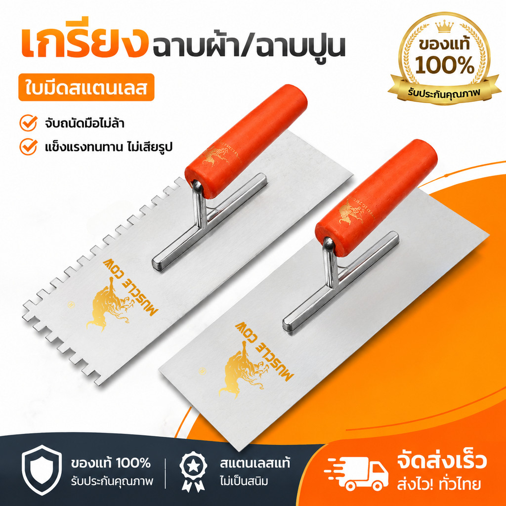 MUSCLE COW เกรียงหวี เกรียงขัด เกรียงสแตนเลส เกรียงเหลี่ยม ขนาด 10"