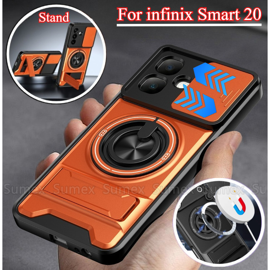 ขาตั้งสําหรับ infinix Smart 20 4G แหวนแม่เหล็กเคสโทรศัพท์สไลด์กล้องเกราะกันกระแทกปกแข็ง Smart20 X6840 X6840B 2026