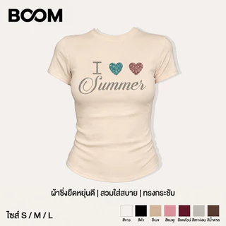(COD ส่งจากไทย) BOOM | Baby Tee เรียบง่ายและมีสไตล์ Heart&Letter เสื้อยืดแขนสั้นลายกราฟฟิก