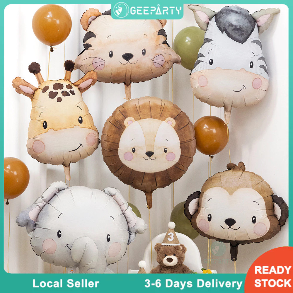 GeeParty ลูกโป่งฟอยล์สัตว์ป่าขนาดใหญ่ 3 มิติ ลอยตัวรูปสิงโตและยีราฟ สำหรับตกแต่งงานวันเกิด