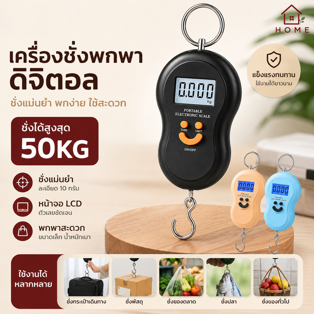 Home007 เครื่องชั่งแบบแขวนดิจิตอลชนิด​พกพา ตราชั่ง​ดิจิตอลแบบแขวนทรงน้ำเต้า เครื่องชั่งน้ำหนักขนาดเล็ก 50 kg/10g