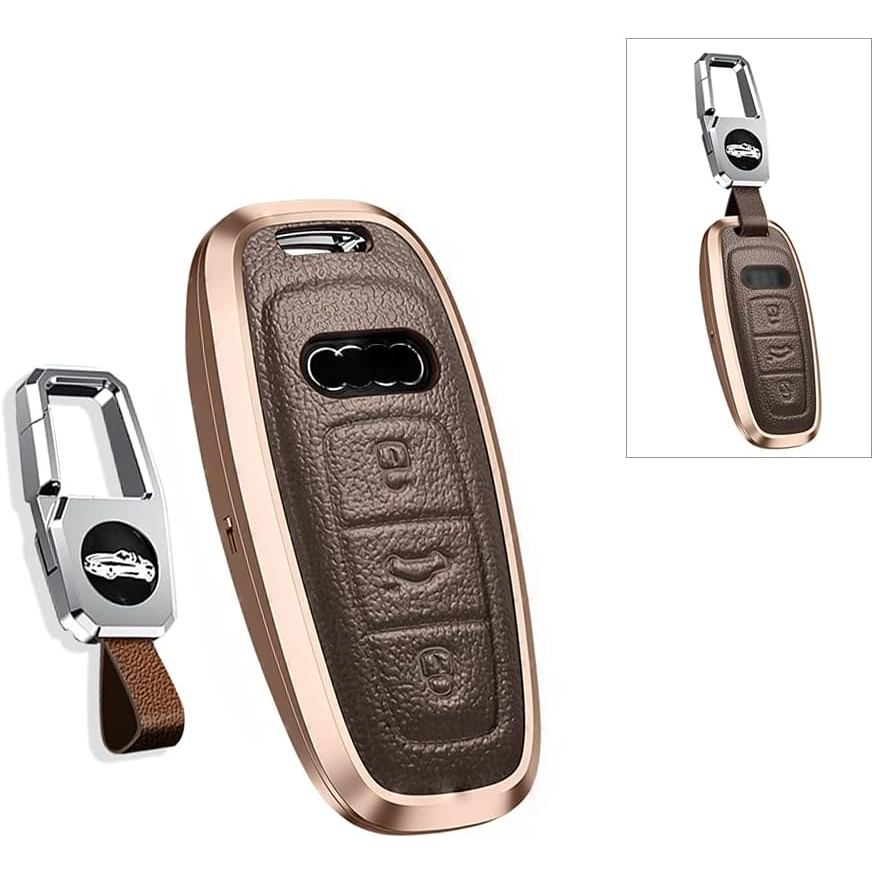 SANRILY 1 ชิ้น Keyless สีน้ําตาล Key Fob สําหรับ Audi A6 A7 A8 2020 2021 E-tron Q8 Q7 โลหะหนัง Key P