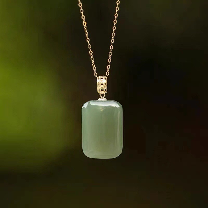 24K Gold Plated ธรรมชาติ Hetian หยกไพลินจี้สร้อยคอเหรียญไม่มี Matter ยี่ห้ออารมณ์เรียบง่าย Retro หยก