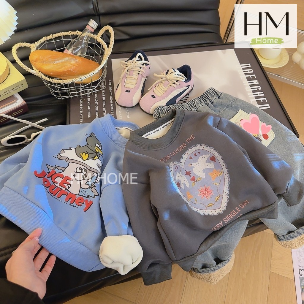 ใหม่ สเวตเตอร์เด็ก สเวตเตอร์กันหนาว เสื้อกันหนาวพิมพ์ลาย ขนบุด้านใน