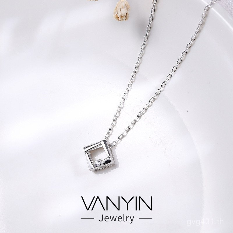 สร้อยคอส925เครื่องประดับที่ไม่ซ้ํากันขายส่งหญิงเรขาคณิตสแควร์สแควร์ ว่านหยิง เงินสเตอร์ลิงที่เรียบง่