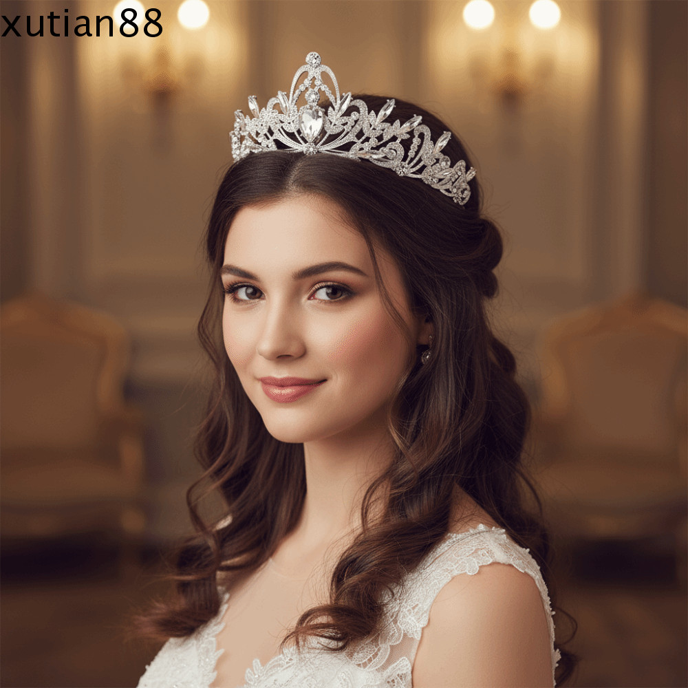 XUTIAN88HH มงกุฎประกวดพิสดาร, มงกุฎเจ้าสาวประกายหรูหรา, หมวกสวย Rhinestone Silver Queen Princess Tia