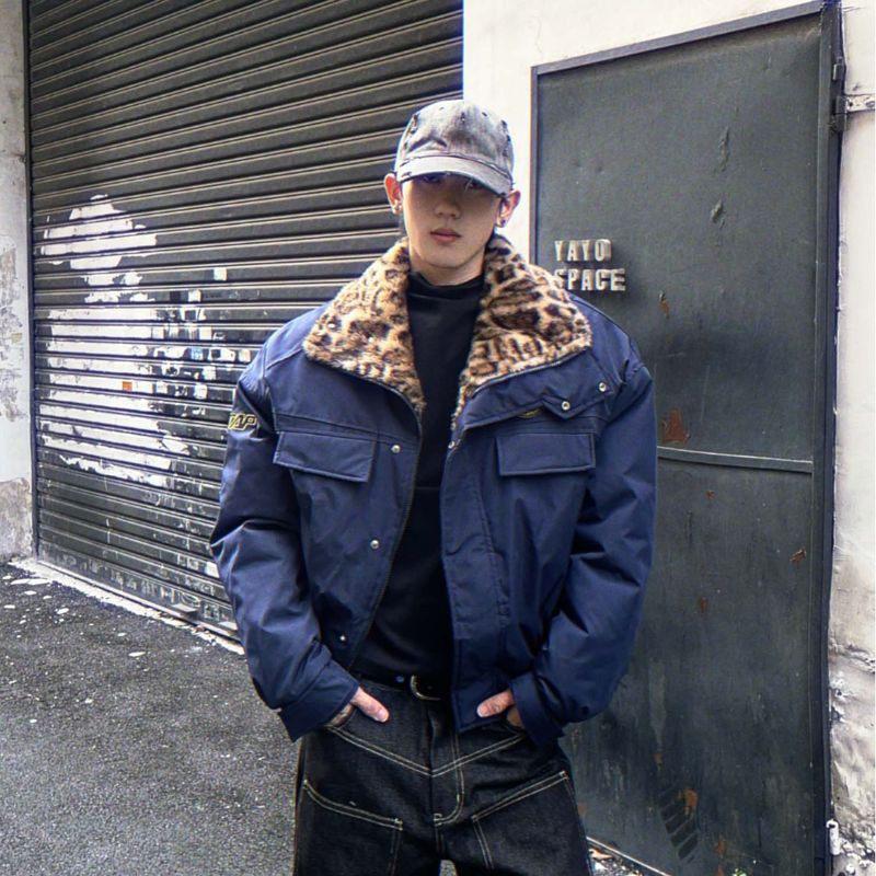 PAUL FITZGERALD Winter New American Lapel Leopard Print Fur Collar Jacket
