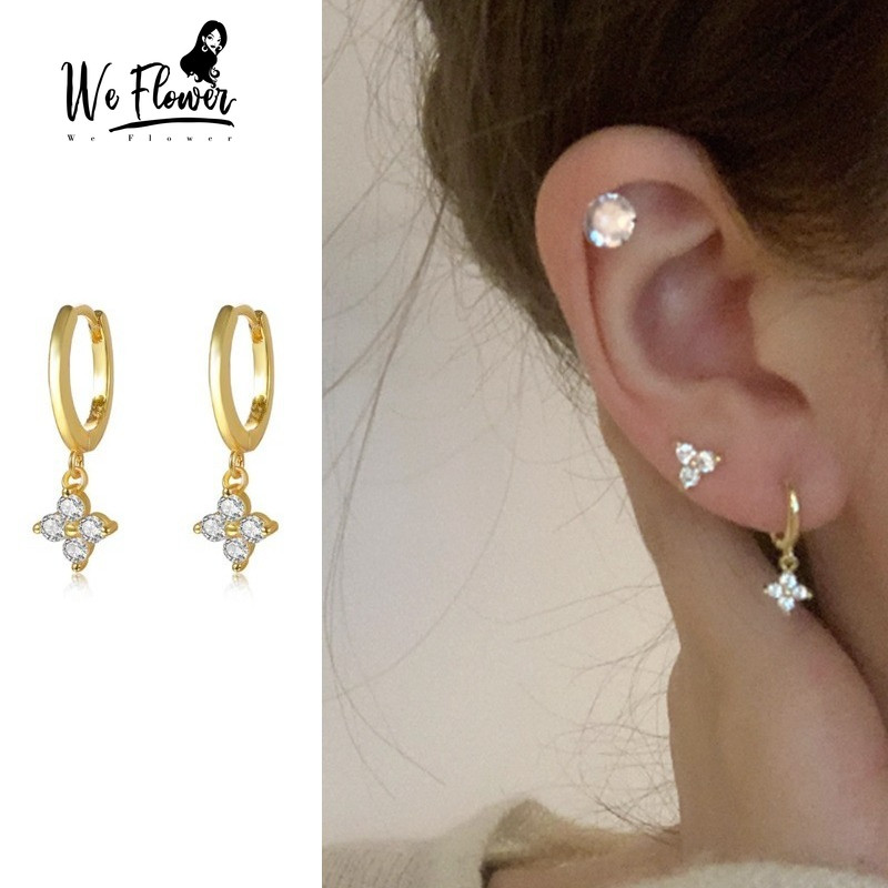 We Flower ต่างหู ทองคำ 14K กะทัดรอนแบบคลีโอร์ พร้อมคริสตัลระยับ เหมาะสำหรับเป็นของขวัญ