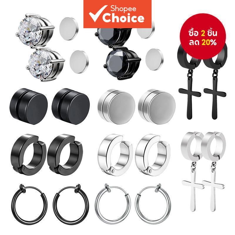 1คู่ต่างหูคลิปสแตนเลสไม่เจาะczเพทายพังก์เครื่องประดับแม่เหล็กสําหรับผู้ชายผู้หญิง
