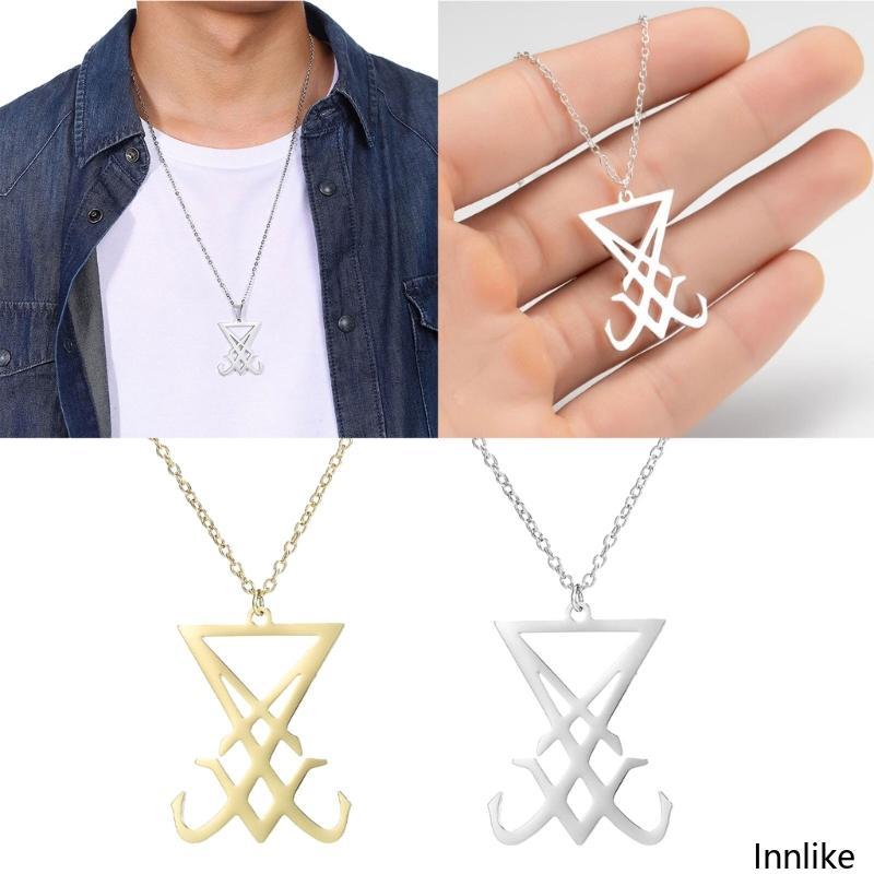 INN Satan สร้อยคอสัญลักษณ์สแตนเลส Sigil of Lucifer จี้ Hip Hop Devil เครื่องประดับตกแต่งของขวัญสําหร