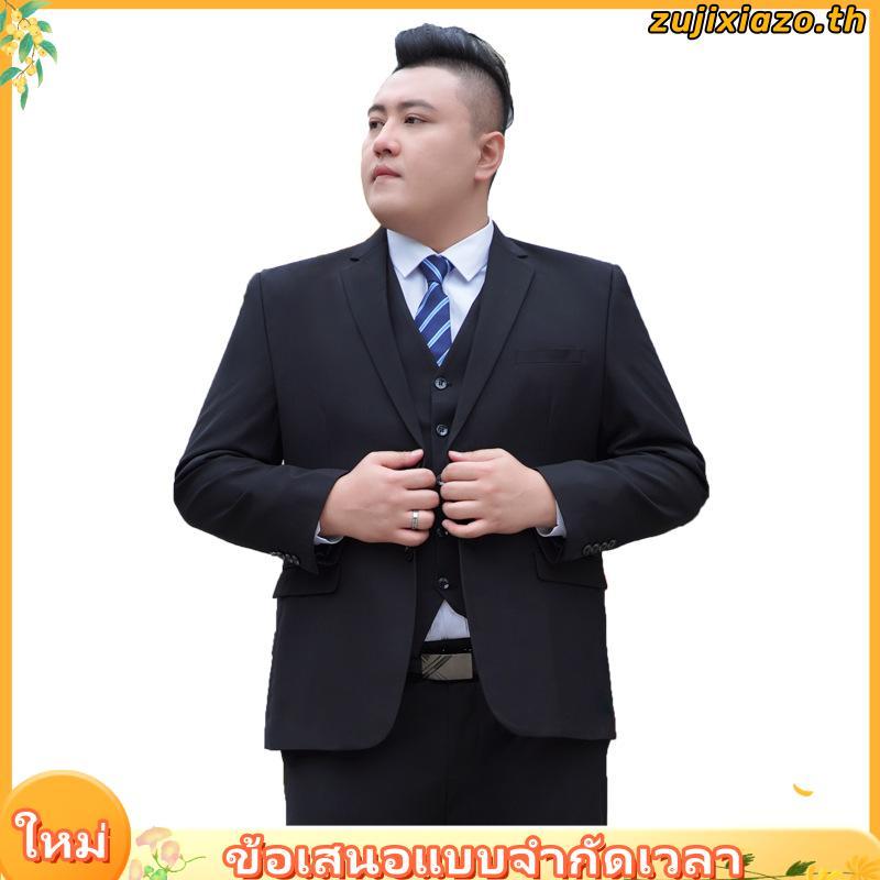 VUPAN ชุดสูทผู้ชายไซส์ใหญ่ พร้อมแผ่นรองไหล่ ผ้ากันรอยยับ สีดำ M-8XL ธุรกิจ blazer  [A75]