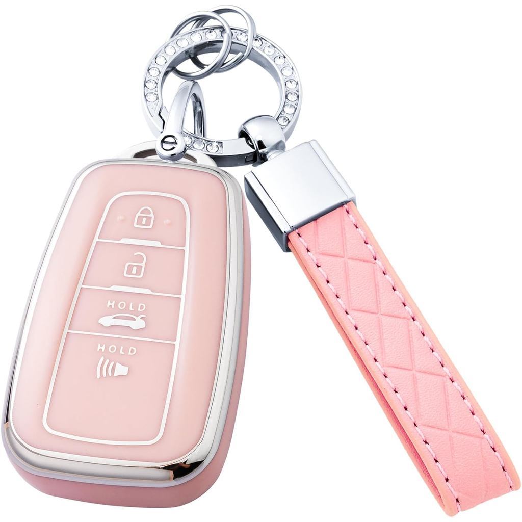 Key Fob Cover พร้อมพวงกุญแจสําหรับ Toyota Highlander RAV4 Camry Avalon C-HR Corolla GT86 2018-2025 (