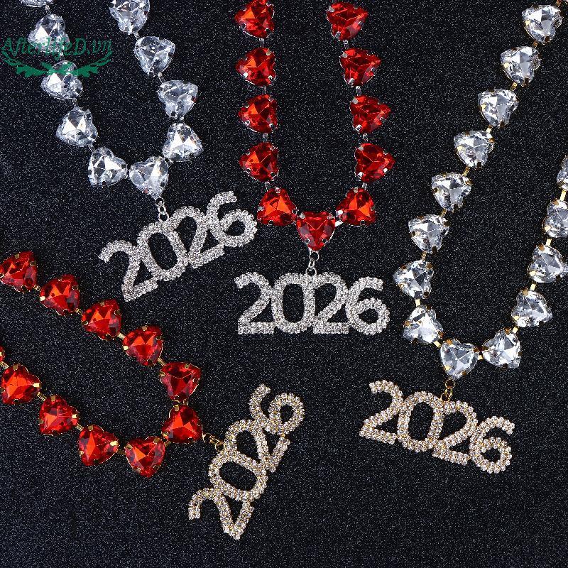 AF ผู้หญิง 2026 จํานวนสร้อยคอขนาดใหญ่ประกาย Rhinestone Statement ชิ้น Bold 2026 จี้ Xmas ปีใหม่เครื่