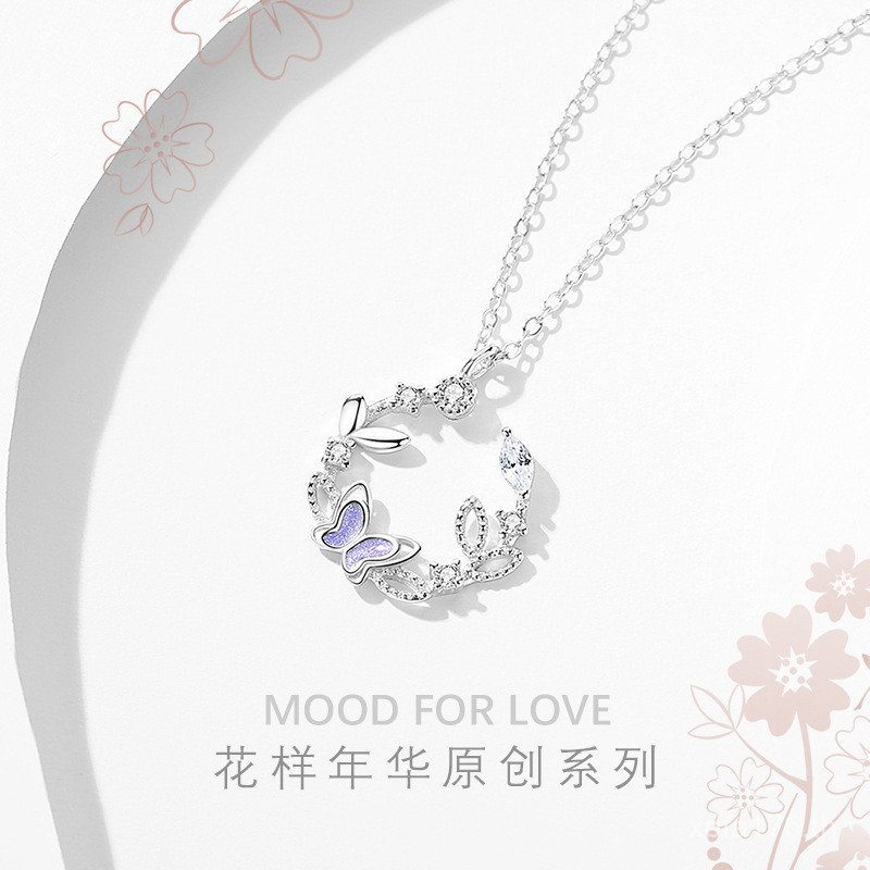 เครื่องประดับ Niche Mori สไตล์ Clavicle Chain สร้อยคอ Original Design แก้วเงินหญิงผีเสื้อ Daigou ที่