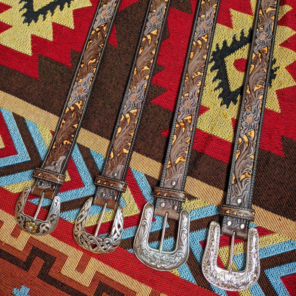 ส่งออกไปยังสหรัฐอเมริกา ARIAT Western Style Cowhide Denim เข็มขัดผู้ชายขี่ม้ารถจักรยานยนต์สุภาพสตรี 