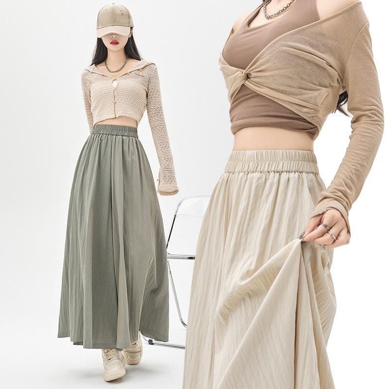 【ThaiHub Mart】P66 กางเกงกระโปรงผ้าหิมะลดอุณหภูมิ  (เอว26-32 นิ้ว) กางเกงกระโปรงแฟชั่นขายาวเอวสูงสีพื