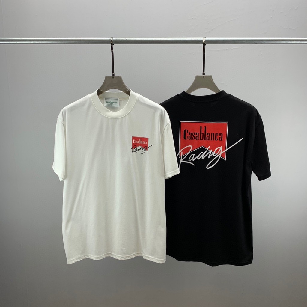 HRV9 Casablanca เสื้อยืดแขนสั้นด้านหน้าด้านหลังพิมพ์ตัวอักษรผู้ชายผู้หญิงสไตล์เดียวกันรอบคอด้านบนพร้