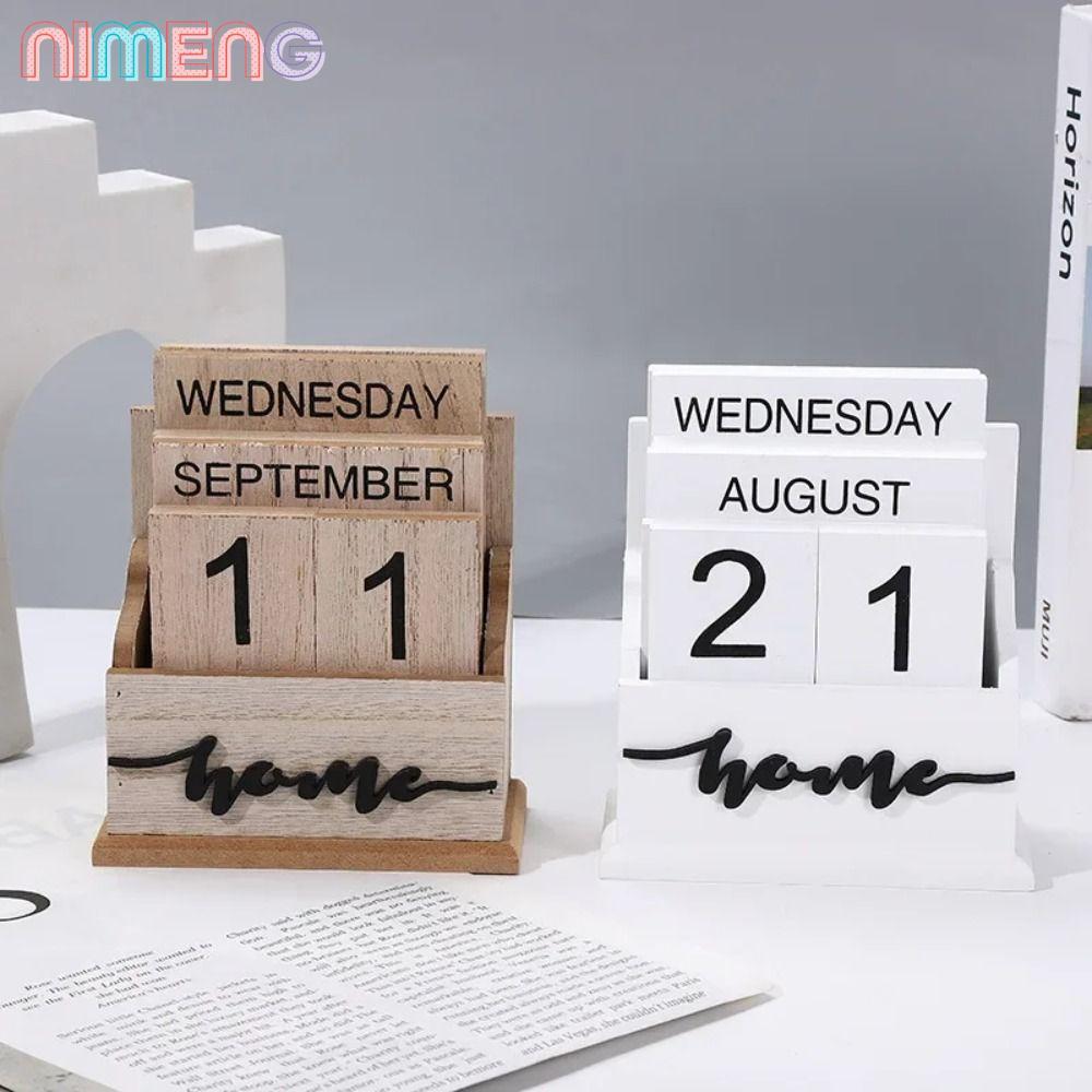 นิมิง บล็อกปฏิทิน,อุปกรณ์เดสก์ทอปไม้ปฏิทินตั้งโต๊ะถาวร,วินเทจนับถอยหลังการ์ดแสดงสไตล์นอร์ดิกนํามาใช้ใหม่สก์ท็อปตกแต่งบ้านสํานักง