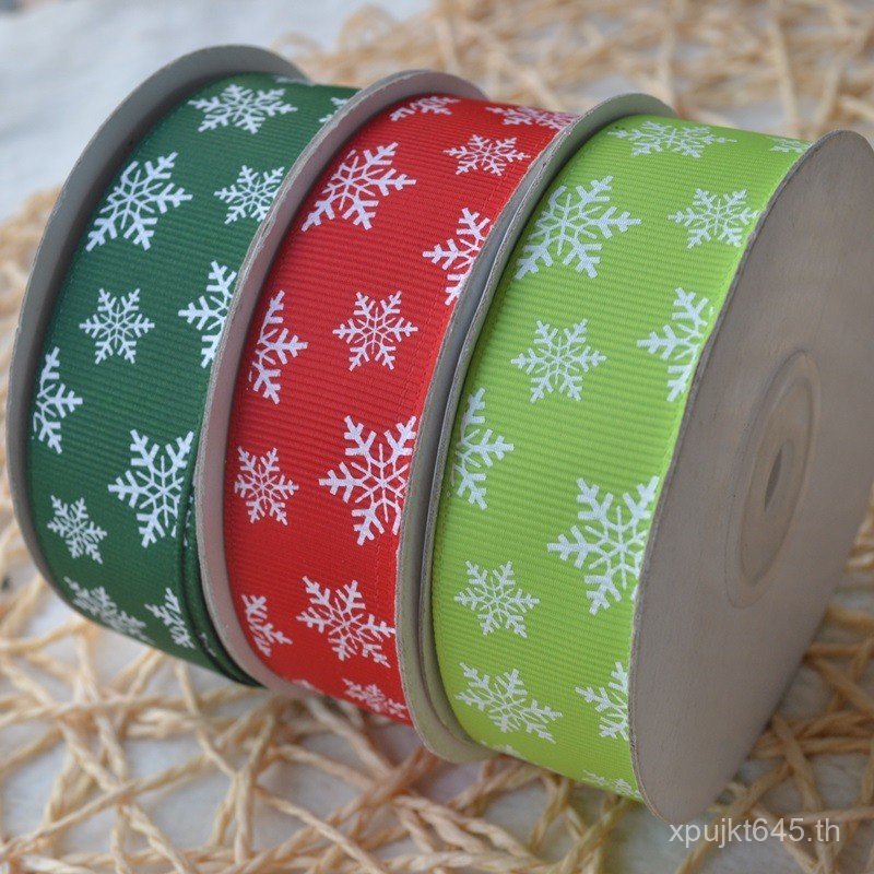 ริบบิ้นริบบอน 25 มม. ริบบิ้นสีริบบิ้น Yao Ming คริสต์มาส AS3516 เกล็ดหิมะ PJ6L
