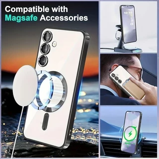 เคสโทรศัพท์ Samsung A17 5G เคสป้องกันแม่เหล็กโปร่งใส A56 เหมาะสําหรับ Samsung A57 A55 A54 A35 A34 A26 A17 A16 A15 A07 A06 A05 4G 5G ฟิล์มเลนส์,TPU electroplatedเคสโทรศัพท์แบบนุ่ม