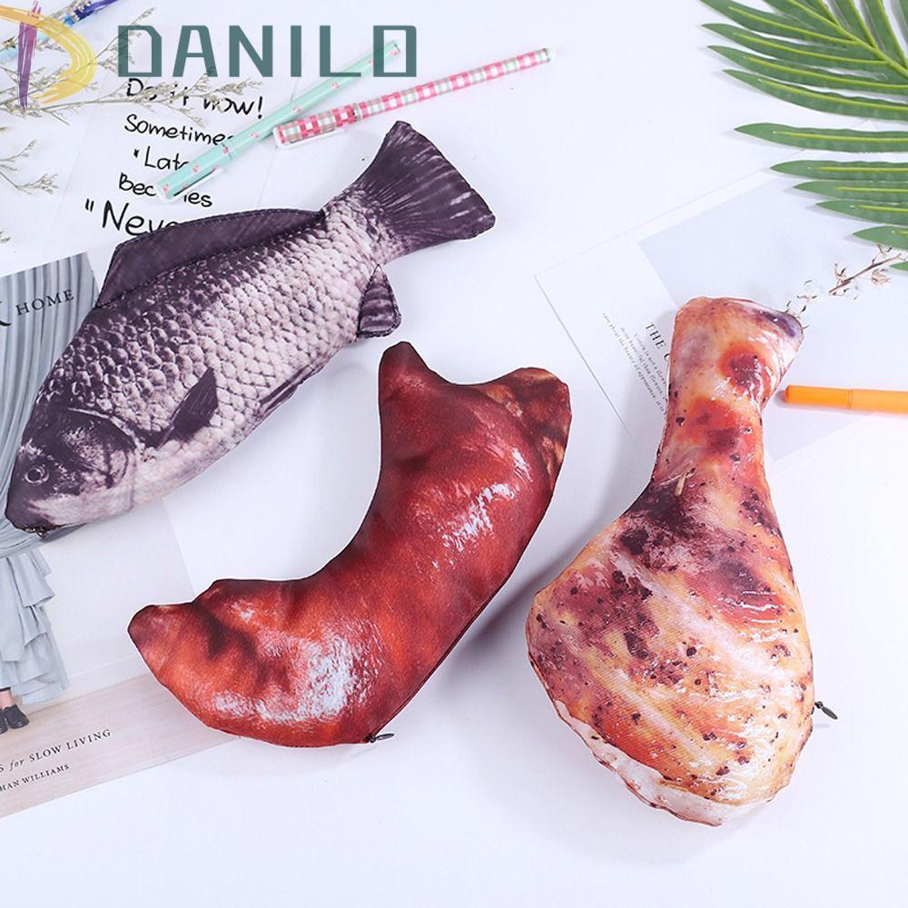 DANILLO Meat Pencil Case, Pigs Trotters Simulation Food Fish Shape Pen Bag, Funny Drumstick ปลาคาร์พ