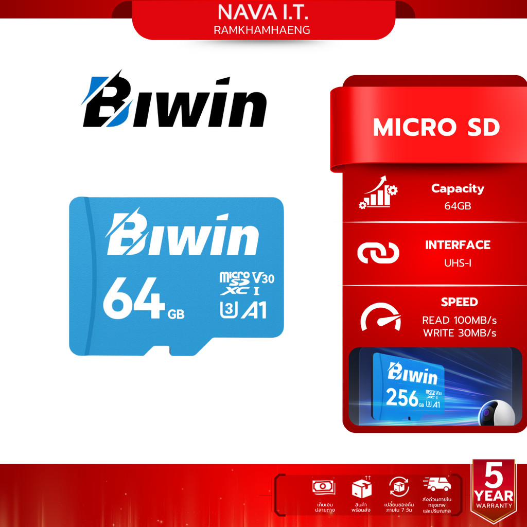 BIWIN MICRO SD (ไมโครเอสดีการ์ด) MS100 64GB (ACC-BIW-MS100 64GB)