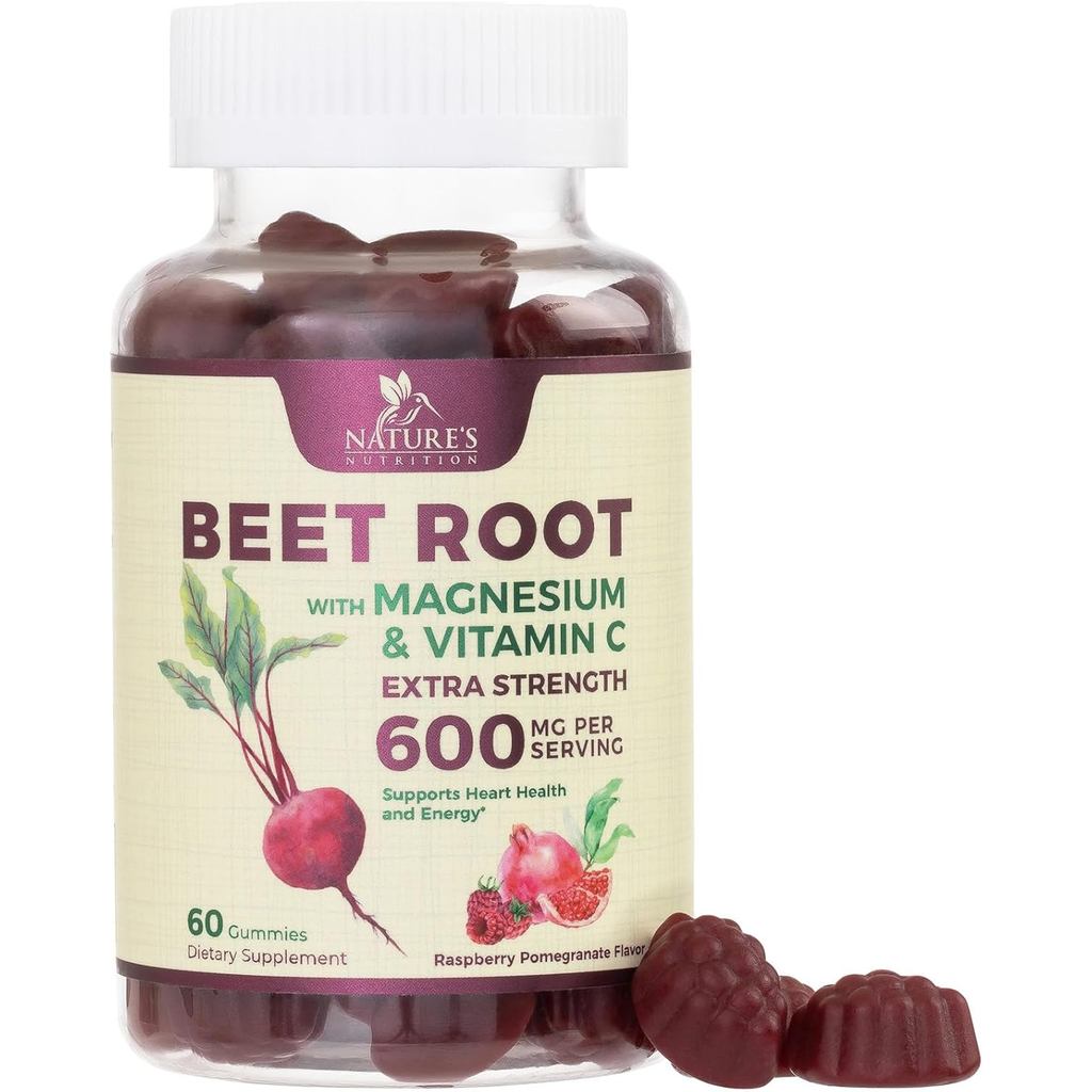 Beet Root Supplement Gummies - Superfood with Beetroot Extract Powder with Vitamin C & Magnesium - Supports Energy Heart Health & Nitric Oxide Production - Red Beets Supplements Gummy - 60 Gummies
