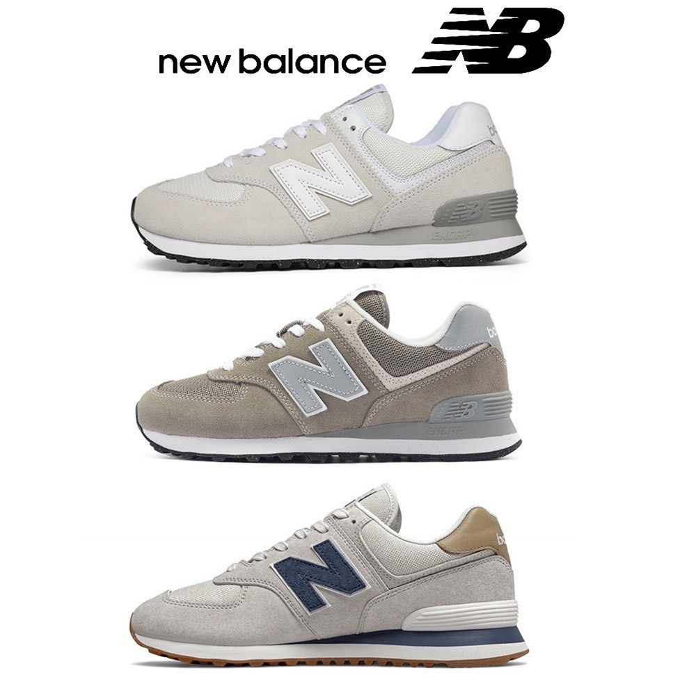 New Balance 574 Upper Leather Men Women รองเท้าผ้าใบ 574 Low-Top Casual Shoes High-Top Flat Best Ver